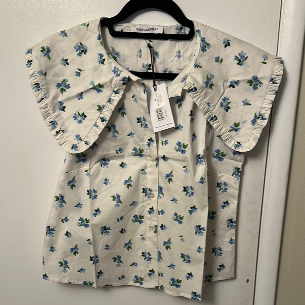 WeWoreWhat Ivory Blue Floral Button-Up